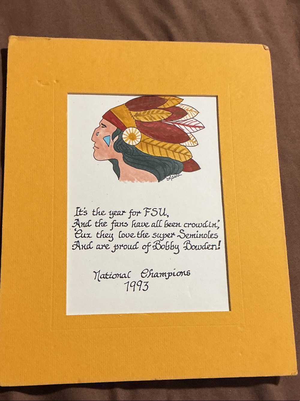 Vintage‎ FSU Seminoles 1993 National Champions Framed Art Plaque Florida state